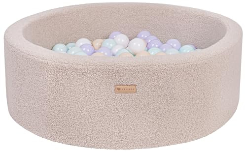 Velinda Bällebad Ballpool Kugelbad Bällchenbad Bällchenpool Pool Bouclé mit 200 Bällen (Farbe des Pools/der Bälle: cappuccinofarben/weiß, violett, cappuccinofarben, Mint)