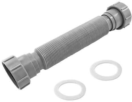 Qrity 1 Pcs Flexible Sink Waste Pipe, 45mm Threaded Double Head Extension Hose, Adjustable Bendable Plumbing Connector Trap for Kitchen & Bathroom Basin
