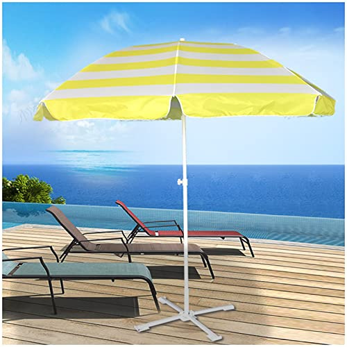 7.2ft/220cm Beach Umbrella Outdoor Garden Parasol Round Umbrella with 8 Ribs and Iron Pole, Sunscreen 50+Umbrella(Yellow Stripes)