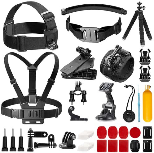 AKASO 42 in 1 Action Cam Zubehörset mit Sammeltasche, kompatibel mit EK7000/EK7000 Pro/Brave 4/Brave 4 Pro/Brave 7 LE/Brave 7/V50X/V50 Pro/V50 Elite/GoPro/DJI/Action Kamera