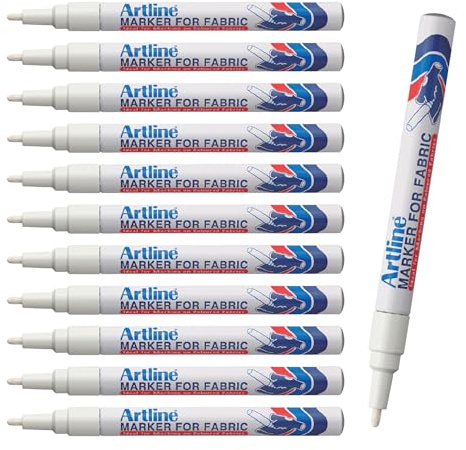 Artline Pack of 12 Laundry Marker Pens (White). Wash Resistant Fabric Pens Permanent for Clothes or Dark Linen, Fast Drying Clothes Marker Pens, No Fade After Washing - Genuine Artline Fabric Markers