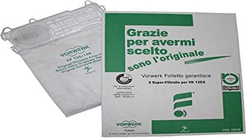 N2 ELECTROITALY Confezione da 6 Sacchetti Originale per Folletto Vk 135 136, Aspirapolvere Vorwerk Originali