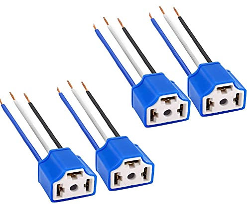 Biqing 4PCS H4 Enchufe del Arnes de Faro,H4 HB2 9003 Cerámica Hembra Zócalo para LED Kit de conversión de luces Hi/Lo Beam Conector Adaptador de enchufe