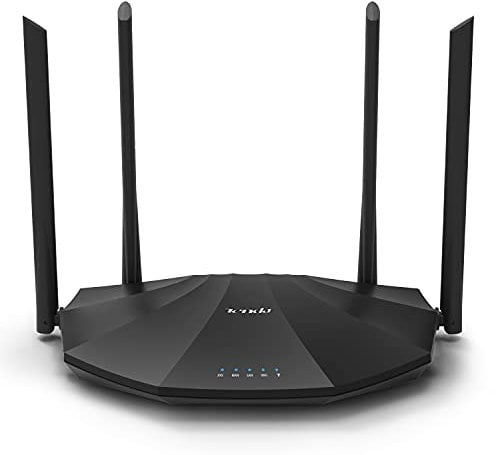 Tenda AC19 - AC2100 Router WiFi de Doble Banda, 2.4 GHz a 300 Mbps y 5 GHz a 1733 Mbps, WAN/4*LAN Gigabit Puertos, USB 2.0, Antenas Externas de 4 * 6dBi, 4x4 MU-MIMO, Soporta IPv6, Red de Fibra