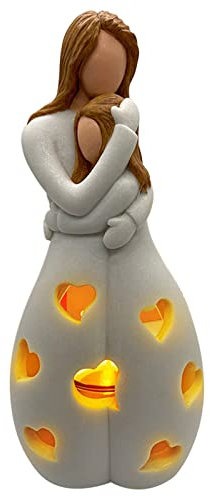 MISNODE Geschenke für Mutter von Tochter – Kerzenhalter-Statue mit flackernder LED-Kerze, Muttertag, Mutter und Tochter, Umarmungs-Kerzenhalter, herzförmige Löcher
