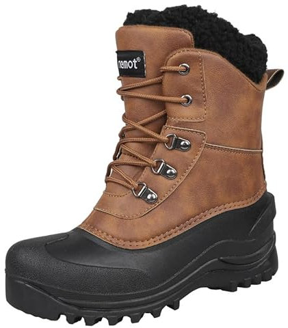 riemot Wasserdicht Schneestiefel Warme Winterstiefel Herren Gefüttert Winterschuhe Winter Rutschfest Stiefel Damen Outdoor Wanderschuhe Trekkingschuhe Winter Boots Herren Braun 42 EU