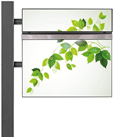 banjado® Standbriefkasten Anthrazit mit Motiv Ranke Gelb Weiß & Zeitungsfach/Briefkasten mit Standfuß in Anthrazit/Postkasten A4 Einwurf inkl. Montagematerial & 2 Schlüsseln