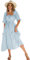 R.Vivimos Women's Polka Dot Slim Half Sleeve Puff Flare Sleeve Square Neck Tie Long Midi Dress(Medium,SkyBlue#2)
