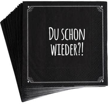 Pechkeks Servietten schwarz – Du schon wieder - Party Tischdeko Servietten mit Spruch für Freunde des schwarzen Humors, 10 Stück