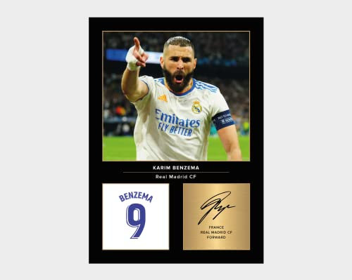 Icons Wall Art Karim Benzema signiertes Foto, A4, Geschenk für Real Madrid-Fans, digital reproduziert, ungerahmt