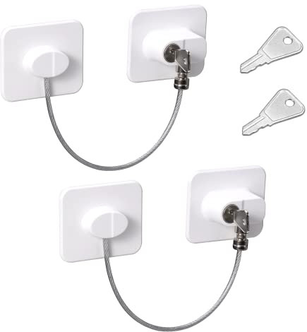 Carehabi 2 Piezas Cerradura para Puerta de Frigorífico - Cerradura Nevera con 2 Llaves Candado Nevera Autoadhesiva, Candado Frigorifico de Bebés Niños para Armario Cajón Arandela, Blanco