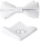HOULIFE Fliege Herren Set - Verstellbare Fliege aus Satin Polyester Vorgebunden Fliege, einfarbige Einstecktuch, Manschettenknöpfe Set für Bräutigam Hochzeit formal mit Geschenkbox, Weiß