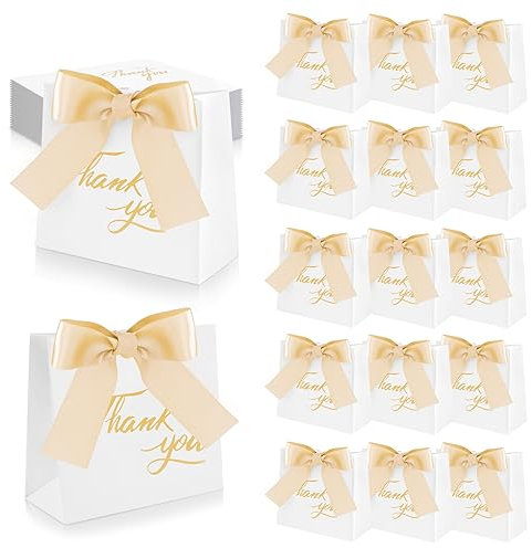 24 Stück Geschenktüten mit Schleifen, Shaidojio Kleine Geschenktüte mit Hellgold Seidenband Geschenktüte Papier für Party, Festival, Hochzeit, Geburtstagstüten, Hochzeitstüten, Brautjungferntüten