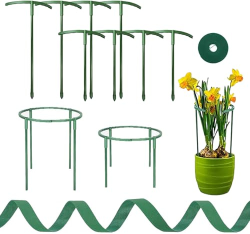 8 Stück Pflanzenstütze für Garten, Pflanzenhalter, Rankhilfe Zimmerpflanzen, Blumenstütze, mit Pflanzenbinder, Freies Spleißen, für Topfpflanzen, Tomaten, Blumen(4Stück 25cm+4Stück15cm)