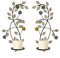 JUCONSIN Wandleuchter, Kerzenhalter, 2er-Set, Antik, Weiße Blätter, Blumen und Zweige, Wandhalterung, Metall, Kerzenhalter für Wohnzimmer, Esszimmer