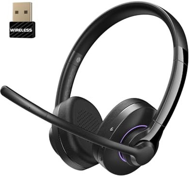 syndesmos Cuffie con Microfono Wireless, Cuffie Bluetooth per Computer o Dongle USB, Connessione Multipunto, Cuffie on-ear con Microfono per Ufficio/Computer/Smartphone/Skype/Zoom/Riunioni/Call Center