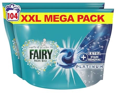 Fairy Non Bio Platinum PODS® Washing Liquid Capsules, 104 Washes (52x2), With Extra Stain Removal