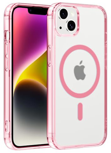 Coiwxmoi Cover Magnetica per Apple iPhone 14/iPhone 13 6.1,Compatibile con Magsafe,Sottile Traslucido Satinato Morbido Silicone TPU + Hard PC Custodia Antiurto Anti-Graffio Protettiva Cover,Rose
