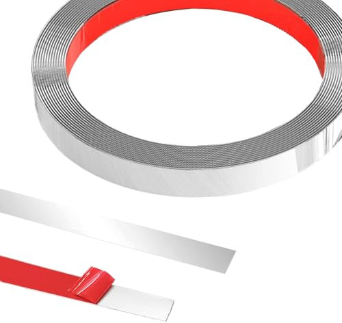 5 m X 1 cm Moulure Murale en Acier Inoxydable, Moulure Adhesive, Bandes DéCoratives, Effet Miroir, Pour Toilettes, Bord De Carrelage, Murs, Plinthes, Sol-Argenté