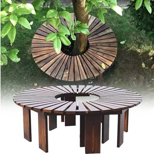Yopappol Banc d'extérieur incurvé Enveloppant pour Arbres, bancs de Cour en Bois, siège à Lattes pour Jardin, terrasse, Porche, pelouse, arrière-Cour, 4 Couleurs(Brun,Half Round)