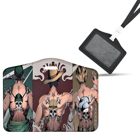 Anime Manga Pirate Porte-badges Horizontaux en Cuir, Porte-badges avec Fenêtre Transparente, avec cordon amovible, pour étiquettes de bagages, cartes bancaires, cartes d'identité, ID de travail,cool
