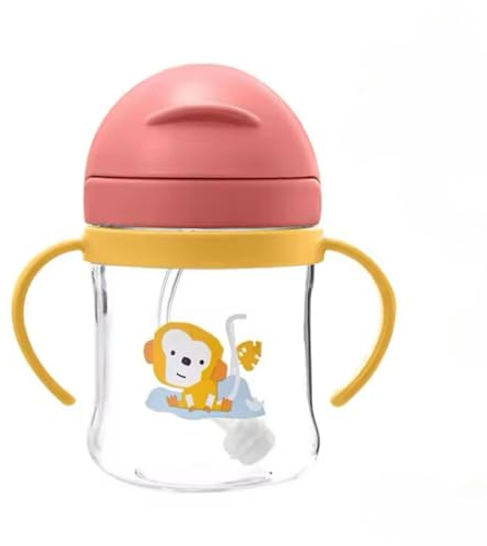 Small&Light Sippy Cup with Straw - 6+ Months, Toddler Water Bottle Sippy Cup Weighted Straw, Trainer Cup with Handles, Non Spill Baby Water Bottle, Leakproof 250ml (Dark Pink)