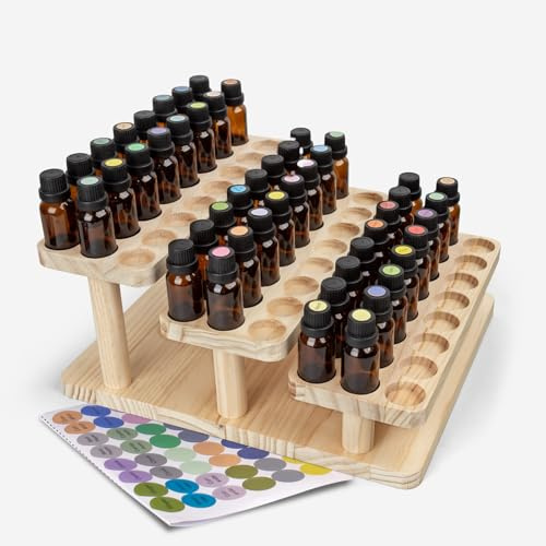 Guolich Aufbewahrungsbox für ätherische Öle aus Holz Ätherische Öle Display | Organizer 72 Fächer Ständerhalter für 5-15 ml Flaschen Nagellack, Duftöle, Lippenstift und Parfümlagerung