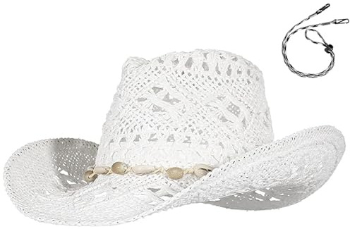 EOZY Men & Women's Summer Cowboy Cowgirl Straw Hat Hollow Out Style Roll Up Brim Beach Sun Hat for Ladies