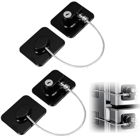 Fridge Lock, Door Lock Without Drilling, Cupboard Locks for Children, Child Safety Solution for Home Appliances, Multi-Surface Adhesive Installation, Black 2-Pack