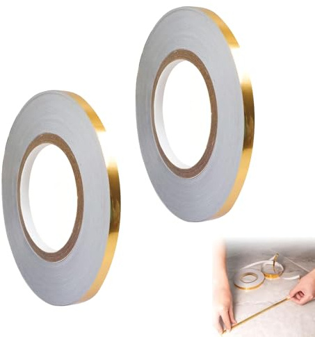 Oiieco Gold Tape 2 Rolls, Self-Adhesive Metallic Washi Tape 0.5cm x 50M, Waterproof Gold Strips for Wall Decor, Tile Seam Sticker, Crafts, DIY Home Decoration & Car Trim