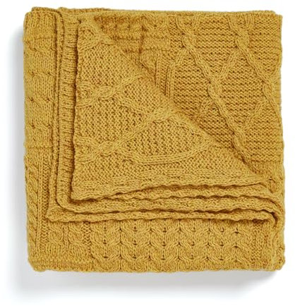 Carraig Donn Irish Wool Patchwork-Decke für Erwachsene, Gelb