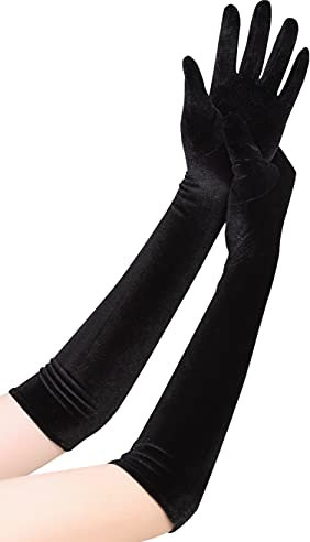 EORUBE 1920s Handschuhe für Damen Ellenbogen Lange Samt Handschuhe Halloween Party Fasching Kostüm (Schwarz)