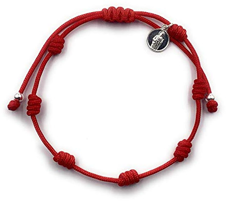 A ALESSANDRA BOHO Bracciale Uomo in Filo Rosso con 7 Nodi e Mini Medaglia di San Giuda Tadeo per Buona Fortuna e Contro il Male Occhio, Ajustable Hombre, Nylon