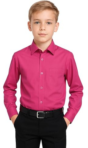 Camisa de manga larga con cuello clásico para bebé niño, fucsia, 6-12 meses