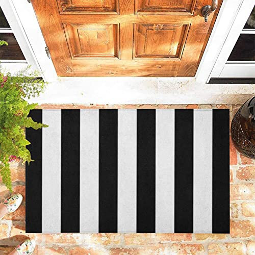 JOOCAR Door Mat Simple and Classic Black White Striped Door Mats for Indoor, 40x60 cm, Non-slip Entrance Rug Machine Washable Soft Doormats for Kitchen Bathroom Bedroom