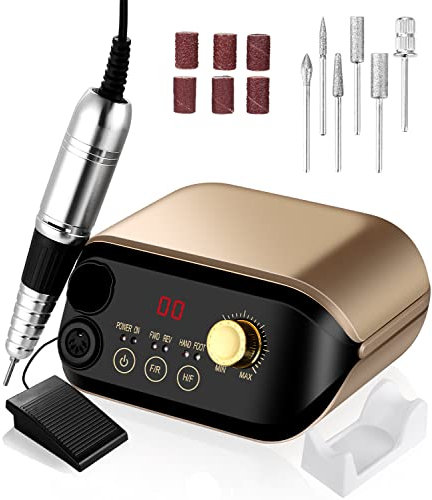 Nagelfräser 35000 U/Min Elektrische Nagelfeile für Gelnägel Maniküre Pediküre Set Professionelle Nail Dril mit LED Dislay Fußpedal und 6 Bits Nagelpflege für Nagel Design,Nagelstudio und DIY-Maniküre