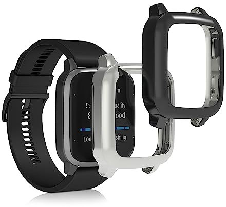 kwmobile Set 2x Custodia Smartwatch Compatibile con Garmin Venu Sq 2 Music/Sq 2 Cover - Case Silicone Protezione Orologio Fitness nero/argento