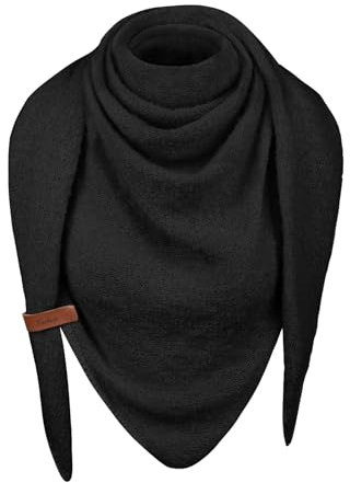 heekpek Schal Damen Winter Strickschal Dreieck Warme Weich Dreiecksschal mit Lederschlaufe Einfarbig Gestrickt Winterschal Herbstschal, Schwarz