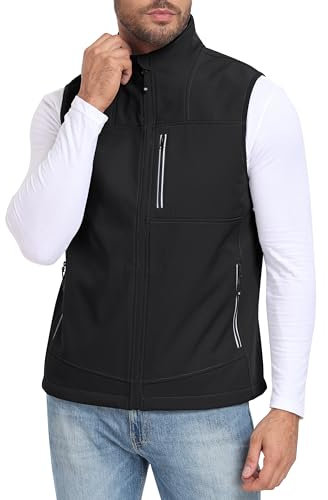 MoFiz Gilet Uomo Outdoor Softshell Casual Sportivo per Trekking e Campeggio Senza Maniche Nero-83 4XL