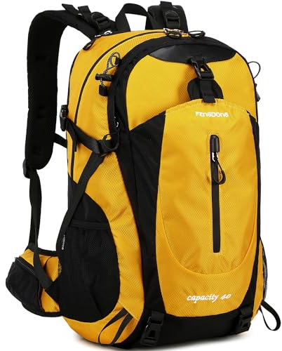 FENGDONG Wasserdichter, leichter Outdoor-Tagesrucksack für Wandern, Camping und Reisen für Damen und Herren, 40 l, Gelb