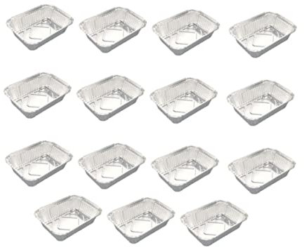 FUNOMOCYA Lot de 15 Plateaux de Barbecue Jetables Carrés en Aluminium pour Gril de Capacité Plateaux de Four Plateaux en Acier Inoxydable Plateaux de Service pour Plats