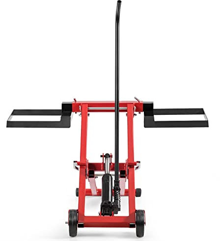 GYMAX Sollevatore Portatile per Tosaerba, Supporto Idraulico Pieghevole con 2 Ruote, 3 Altezze Regolabili, Capacità di Carico 227 KG, Piattaforma di Sollevamento Idraulica per Tosaerba, Trattori