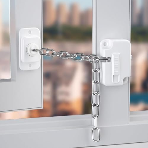 Window Locks, Window Locks Child Safety,Self Adhesive, Metal Chain Length is Adjustable Window Lock No Drilling