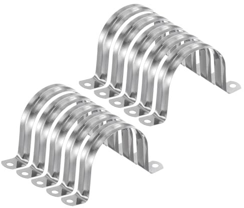 sourcing map 20pcs 2 9/16 Inch 65mm Conduit Clamps, M65 U Tube Pipe Clamp, Stainless Steel Rigid Pipe Strap, U Shaped Bracket with Two Hole for Pipe Tube Hose Wire Cord Fixing