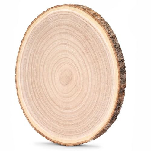 HERZONE 30~35cm Paulownia Holzscheiben Holzscheiben zum Basteln, Dicke ca.14mm Polierte Holzplatte Rund aus Natürlichem Paulownia-Holz (1pcs)