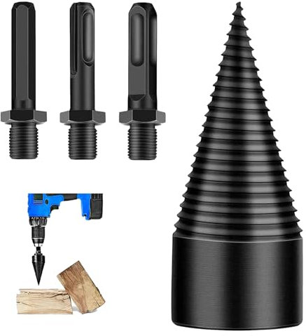 Cono de Madera para Cortar Madera, 42 mm Juegos de Brocas, Conos para Troncos, con 3 asas de Taladro, Adecuadas para Divisores de Madera, Divisores de T