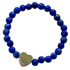 ZENGSING Elastischer Naturstein Ringe Echter Naturstein Ring mit Herz-Anhänger Edelstein Stretch Rings Perlen Ringe Damen Elastisch Perlen Rings Damen (Lapis Lazuli)