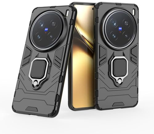 Coque arrière pour smartphone Coque anti-chute compatible avec Vivo X200 Pro avec support, coque de protection intégrale robuste et résistante aux chocs avec support à anneau [réglable et pliable] Ens