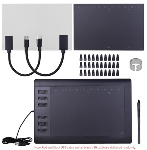 Digitales Grafik -Tablet, 10 X 6 Zoll Professionelles Zeichentablet mit 8192 Druckstufen, 12 Expressschlüssel, 5080LPI -Auflösung, für PC, Laptop, Tablet, Smartphone -Verbindung