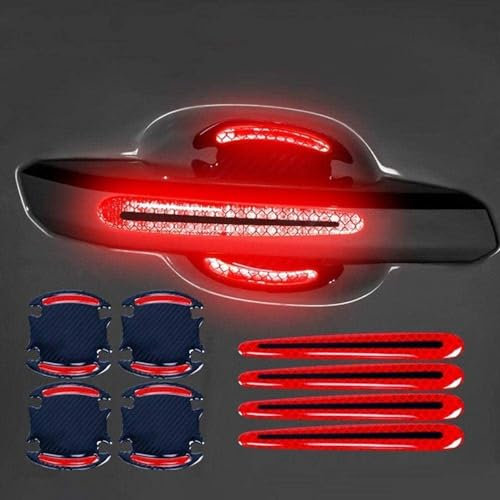 haozong 8 Stück Autotür Griffe Aufkleber für Ford Transit/Tourneo Custom 2023-2024 2025, Auto Türgriff Kratzschutz Schutzfolie mit Sicherheit Reflektierenden Streifen,Red